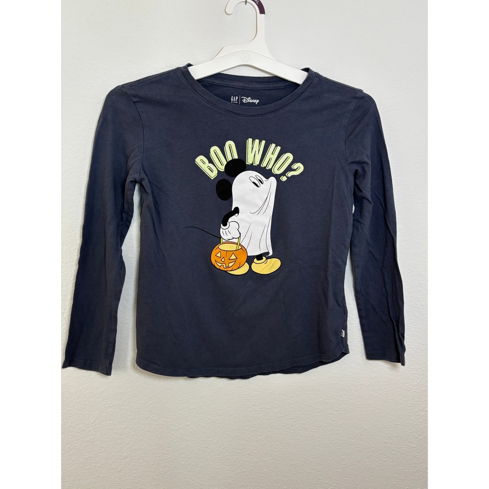 Gap Kids Disney Mickey Mouse Ghost Halloween Long Sleeve Shirt Gray Large L